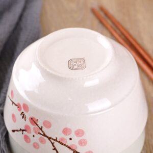 VanEnjoy Set of 4 Japanese Style Ceramic Rice Bowl,4 Assorted Color Cherry Blossoms Among Snow Flake Pattern Bowls Set