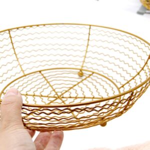 Zerodeko Decorative Storage Baskets Iron Fruit Basket Vegetable Bowl Holder Dish Washing Storage Basket Decorative Bread Snack Stand Tray Organizer for Room Kitchen Cabinet Pantry S Golden