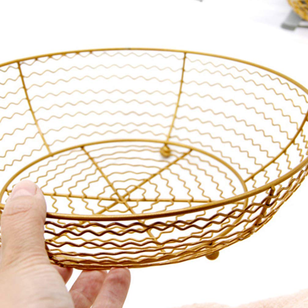 Zerodeko Decorative Storage Baskets Iron Fruit Basket Vegetable Bowl Holder Dish Washing Storage Basket Decorative Bread Snack Stand Tray Organizer for Room Kitchen Cabinet Pantry S Golden