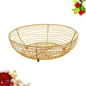 Zerodeko Decorative Storage Baskets Iron Fruit Basket Vegetable Bowl Holder Dish Washing Storage Basket Decorative Bread Snack Stand Tray Organizer for Room Kitchen Cabinet Pantry S Golden