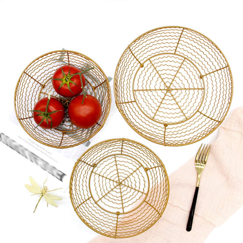 Zerodeko Decorative Storage Baskets Iron Fruit Basket Vegetable Bowl Holder Dish Washing Storage Basket Decorative Bread Snack Stand Tray Organizer for Room Kitchen Cabinet Pantry S Golden