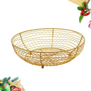 Zerodeko Decorative Storage Baskets Iron Fruit Basket Vegetable Bowl Holder Dish Washing Storage Basket Decorative Bread Snack Stand Tray Organizer for Room Kitchen Cabinet Pantry S Golden