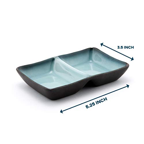 Happy Sales HSSD-DBGB4, Dual Sauce Bowls, Dual Dipping Bowls, Dual Sauce Dishes, Set of 4 pc, Grey Blue