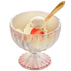 yokiou ceramics ice cream cups with spoons reusable dessert cups bowls for trifle parfait sundae and nuts (pink)
