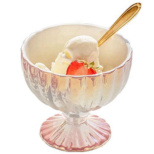 YOKIOU Ceramics Ice Cream Cups with Spoons Reusable Dessert Cups Bowls for Trifle Parfait Sundae and Nuts (Pink)