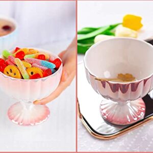 YOKIOU Ceramics Ice Cream Cups with Spoons Reusable Dessert Cups Bowls for Trifle Parfait Sundae and Nuts (Pink)