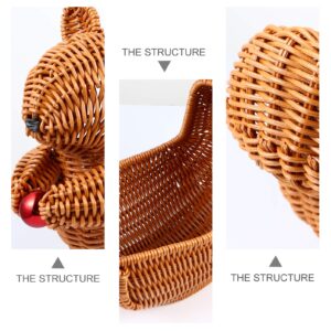 Cabilock Rattan Fruit Baskets Squirrel Shape Woven Bread Baskets Wicker Food Tray Fruit Serving Display Bowl Weaving Storage Organizer for Snacks