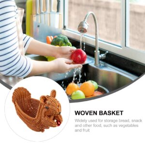 Cabilock Rattan Fruit Baskets Squirrel Shape Woven Bread Baskets Wicker Food Tray Fruit Serving Display Bowl Weaving Storage Organizer for Snacks