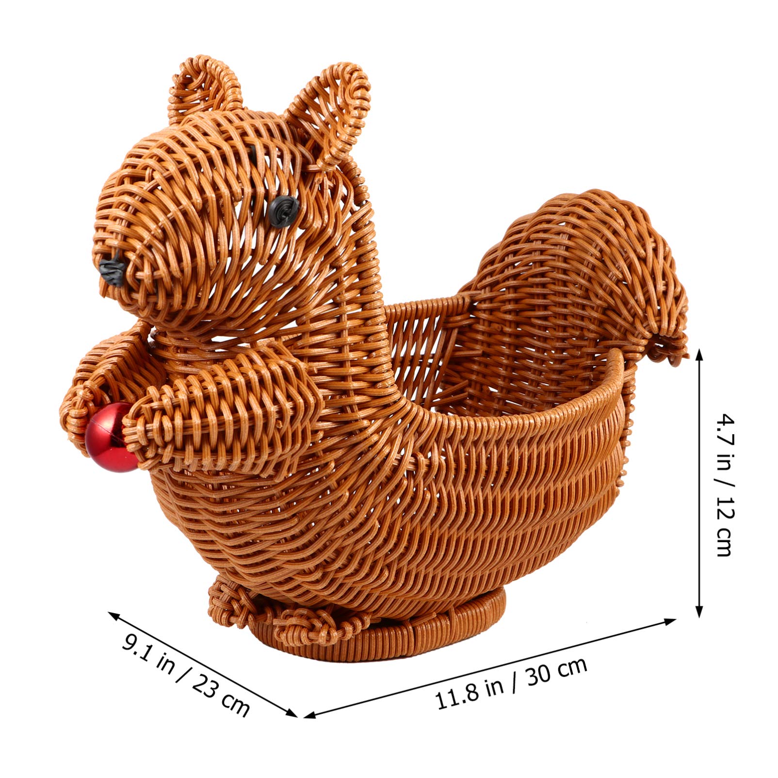 Cabilock Rattan Fruit Baskets Squirrel Shape Woven Bread Baskets Wicker Food Tray Fruit Serving Display Bowl Weaving Storage Organizer for Snacks