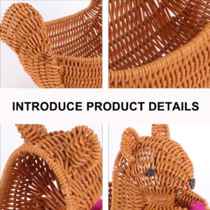 Cabilock Rattan Fruit Baskets Squirrel Shape Woven Bread Baskets Wicker Food Tray Fruit Serving Display Bowl Weaving Storage Organizer for Snacks