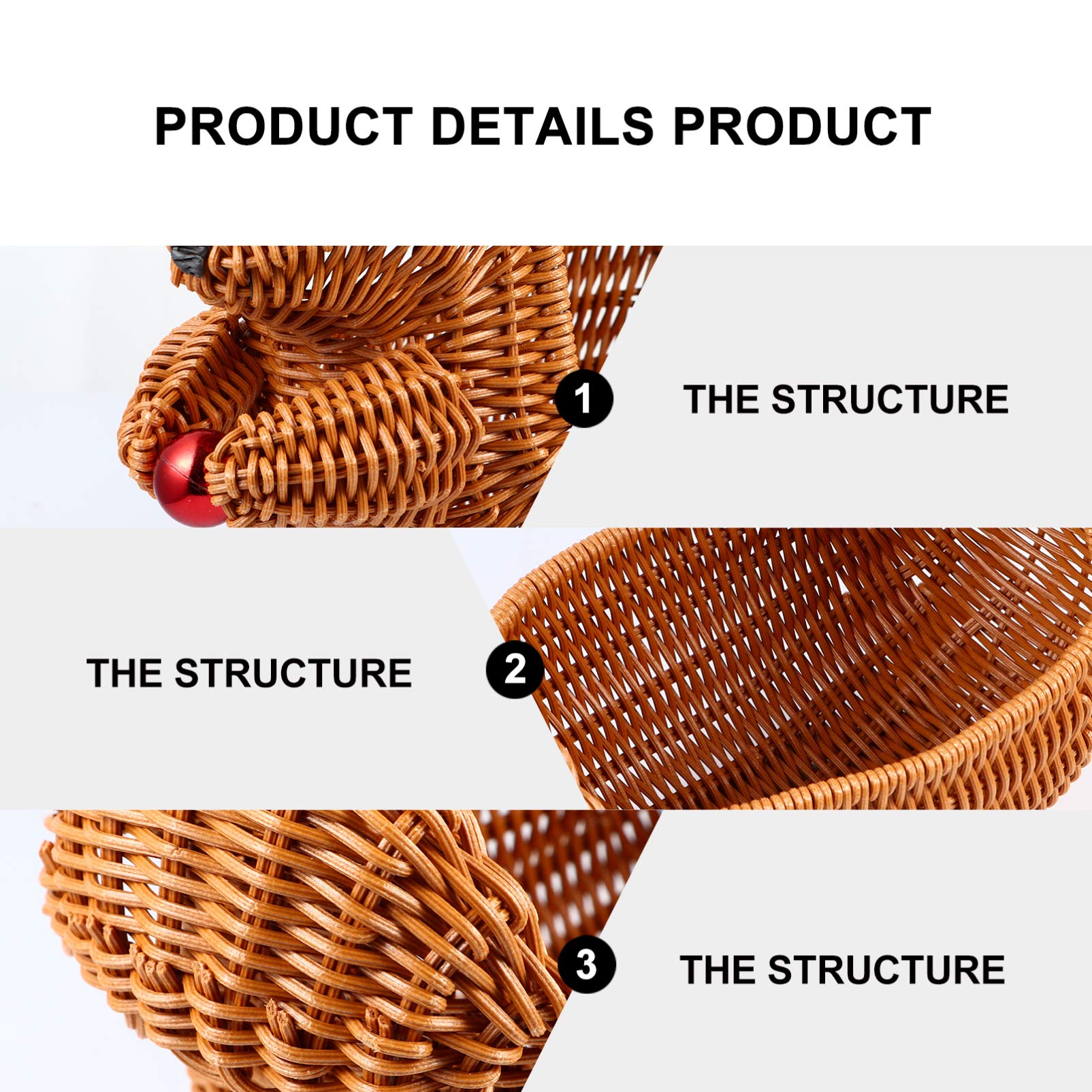 Cabilock Rattan Fruit Baskets Squirrel Shape Woven Bread Baskets Wicker Food Tray Fruit Serving Display Bowl Weaving Storage Organizer for Snacks