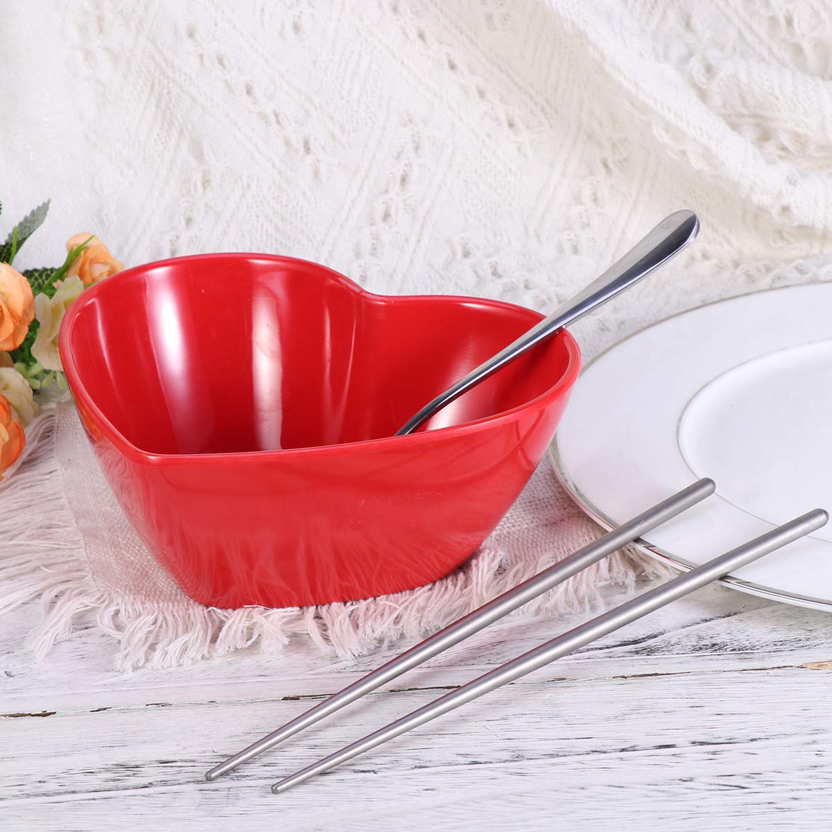 BSETONZON 1pc Heart Shaped Salad Bowl/Cereal Bowls/Soup Bowls/Small Rotating Pot Dish for Household Party (Red)