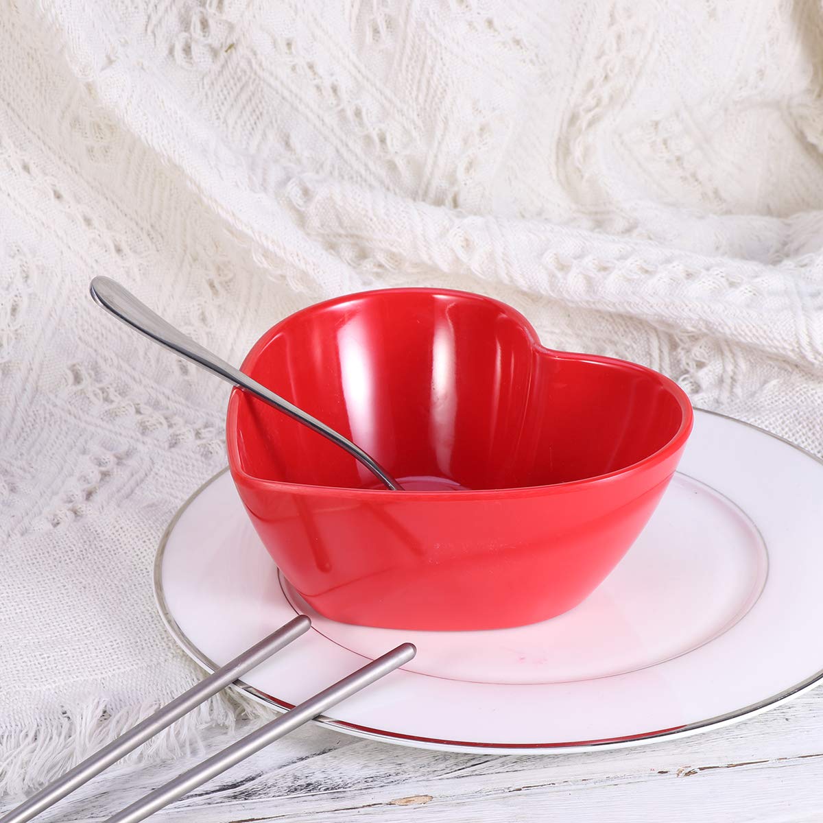 BSETONZON 1pc Heart Shaped Salad Bowl/Cereal Bowls/Soup Bowls/Small Rotating Pot Dish for Household Party (Red)