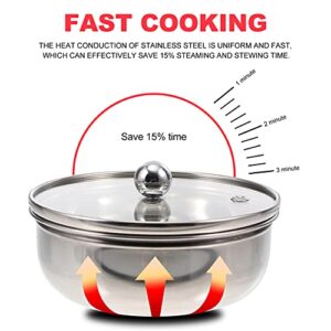 Cabilock Stainless Steel Bowl with Glass Cover Lid Insulated Large Capacity Steamed Rice Bowl Soup Bowl Mixing Bowl for Salad Noodles Pasta Milk Can