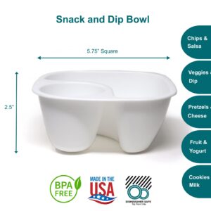 Rolling Sands Reusable Snack and Dip Bowls, 10 Pk, USA Made, Dishwasher and Microwave Safe, Personal Size, BPA-Free, Two Compartments to Hold Dips, Snacks and Treats, White