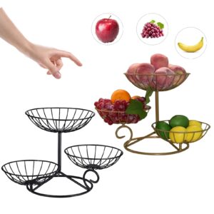 Fruit Plate Stand, 3 Plates Fruit Bowl Fruit Tiered Tray Metal Fruit Basket Countertop Fruit Snack Candy Storage Basket for Counter Kitchen Organizer (Black)