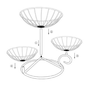 Fruit Plate Stand, 3 Plates Fruit Bowl Fruit Tiered Tray Metal Fruit Basket Countertop Fruit Snack Candy Storage Basket for Counter Kitchen Organizer (Black)