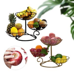 Fruit Plate Stand, 3 Plates Fruit Bowl Fruit Tiered Tray Metal Fruit Basket Countertop Fruit Snack Candy Storage Basket for Counter Kitchen Organizer (Black)