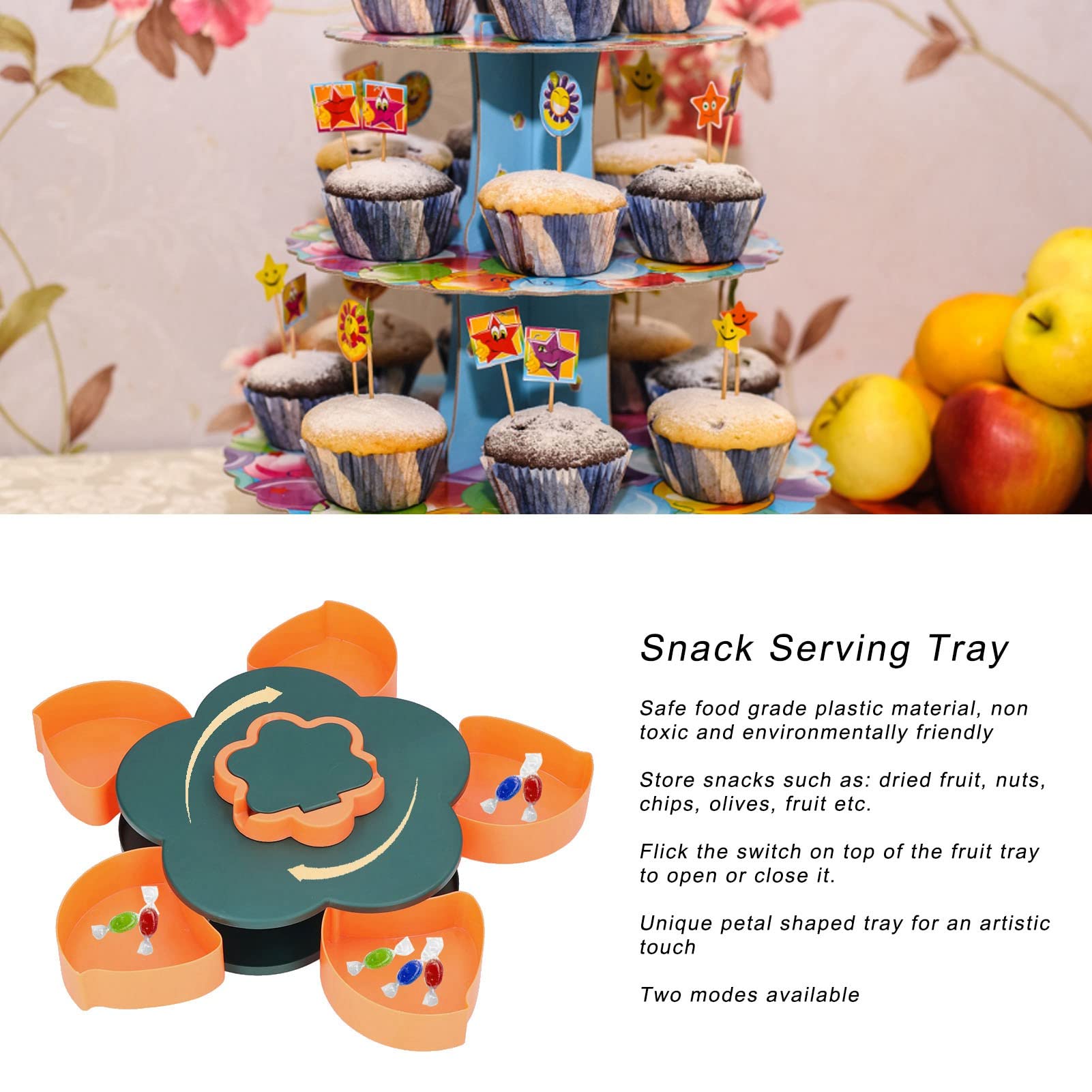 Rotating Snack Serving Tray, Petal Dried Fruit Plate Snacks Food Storage Organizer for Home Wedding Christmas Party(Monolayer)