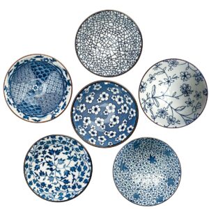 kithing ceramic bowls, 10oz,this blue and white patterned bowls are used for ice cream, desserts, salads set of 6 (f 4.5in)