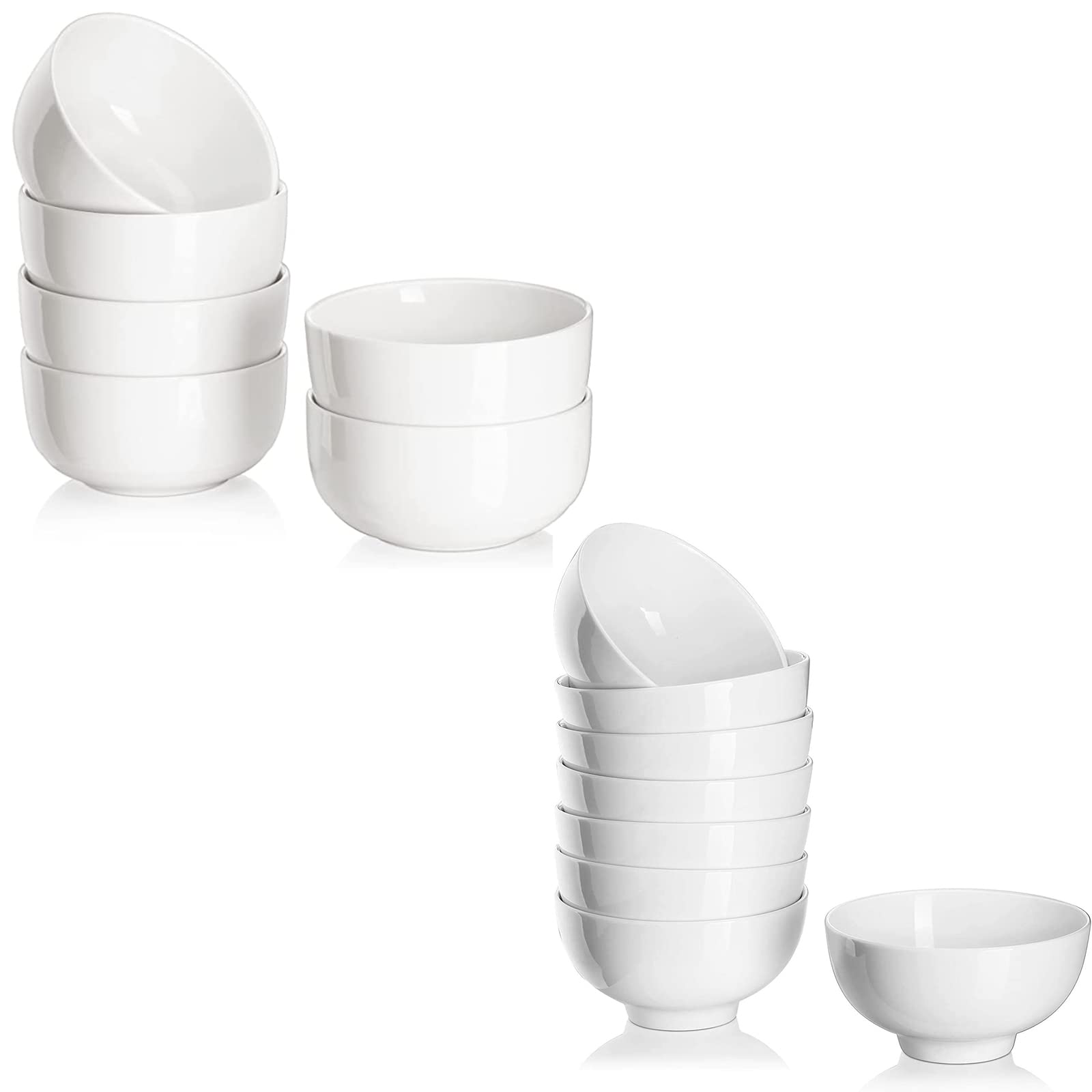 DOWAN 10 OZ White Small Bowls Dessert Bowls + 10 Ounce Rice Bowls Ice Cream Bowls Set of 8