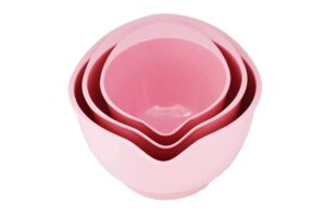 m&b gwpp melamine plastic round salad bowl with pouring spout & anti-slip bottom, set of 3 assorted sizes mixing bowls for indoor restaurant or outdor picnic and camping. (pink)