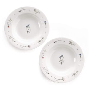 RACHEL BARKER Meadow Flower Porcelain Salad Pasta Bowls Set of 2, 13oz