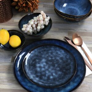 Elama Lucca 20 Piece Round Stoneware Triple Bowl Dinnerware Set in Blue