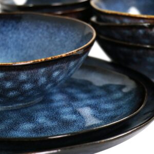 Elama Lucca 20 Piece Round Stoneware Triple Bowl Dinnerware Set in Blue