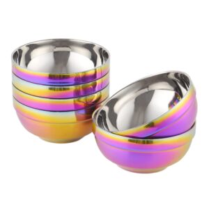 soup bowls set, tikitsen stainless steel rainbow 4.5-inch round small salad bowl for side dishes, fruit, oatmeal, dipping sauces, nuts, ice cream bowls service