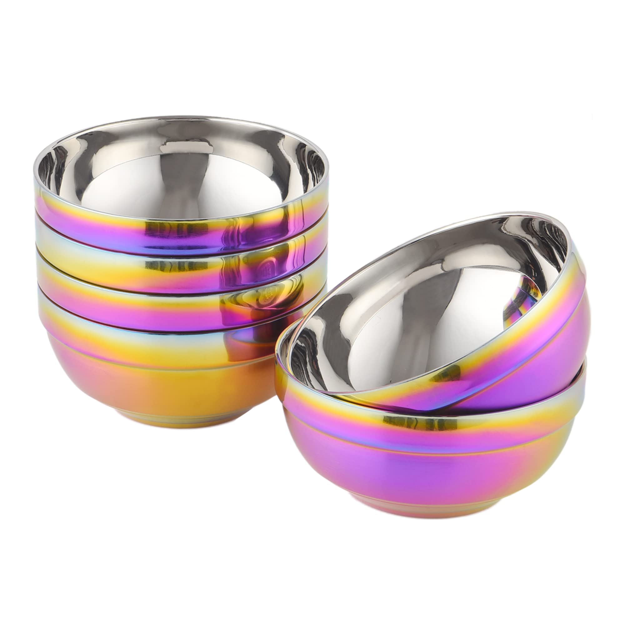 Soup Bowls Set, Tikitsen Stainless Steel Rainbow 4.5-inch Round Small Salad Bowl for Side Dishes, Fruit, Oatmeal, Dipping Sauces, Nuts, Ice Cream Bowls Service