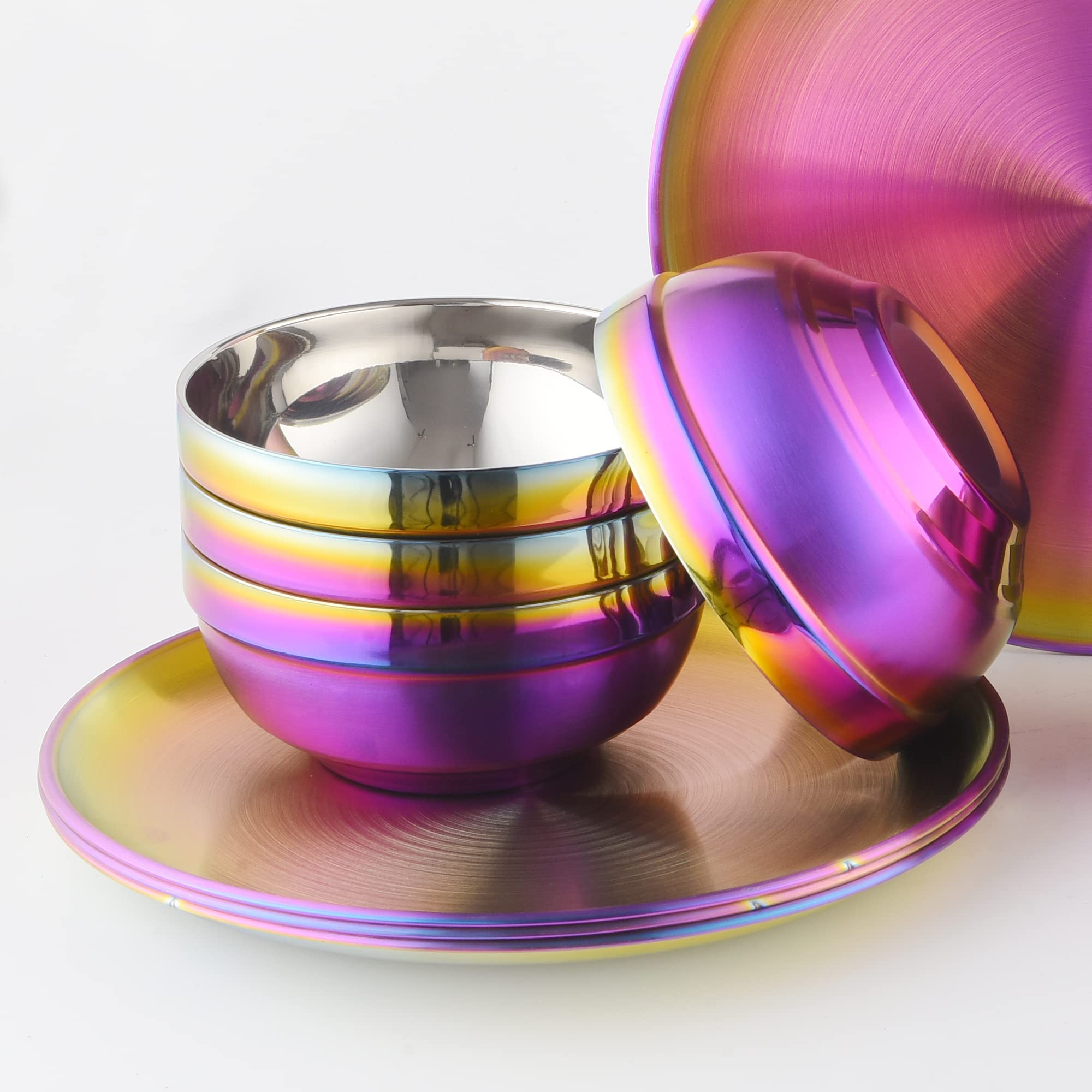 Soup Bowls Set, Tikitsen Stainless Steel Rainbow 4.5-inch Round Small Salad Bowl for Side Dishes, Fruit, Oatmeal, Dipping Sauces, Nuts, Ice Cream Bowls Service