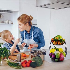 Kitchen Fruit Basket Stand 2 Tier – Tiered Fruits, Vegetable Holder for Kitchen Countertop Modern – Produce Storage Organizer, Fruit Bowl, Snack Rack, Screws Free Design Produce Bin - Black