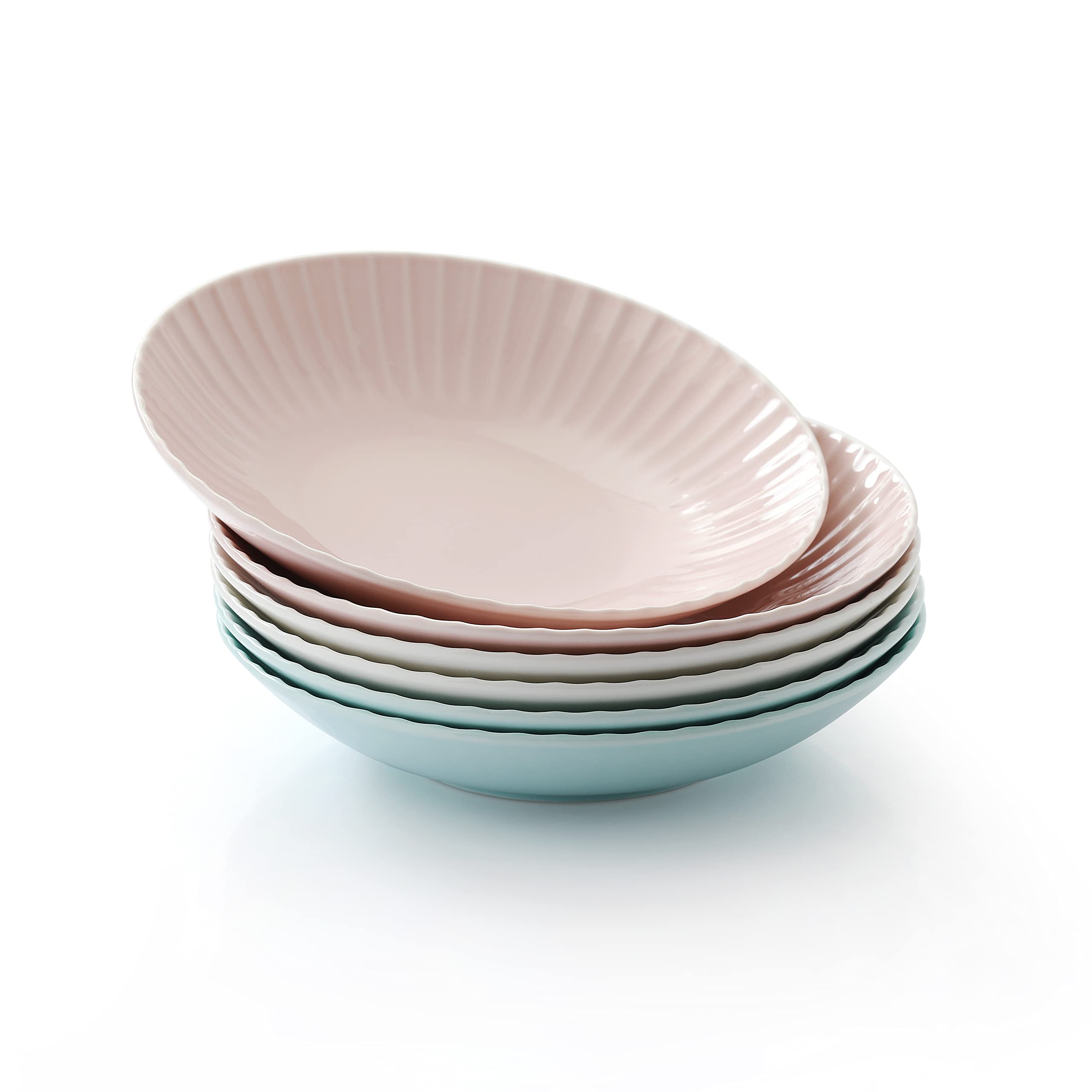 ZEN Pleats Porcelain Salad Pasta Bowls 28oz Set of 6 (Mixed Color)