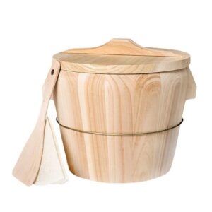 cabilock 1 set wooden rice bowl bucket wooden steamed rice barrel handmade cooking rice barrel with stearmer liner lid and rice paddle for home chinese restaurant wood color