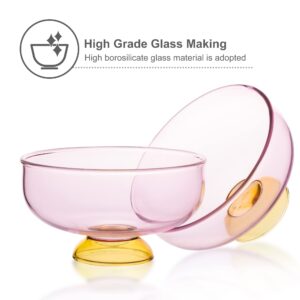 REAWOW Glass Dessert Bowls Set of 2 Ice Cream Bowl with 2 Gold-Plated Spoons Decorative Microwave Safe for Fruit,Snack,Candy Glass Bowl Set(Pink)