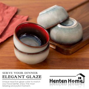 Henten Home Ceramic Small Bowl Set of 4, 8 oz Porcelain Bowls for Snack, Rice, Soup, Noodle, Serving Stoneware Bowls, Reactive Glaze, Microwave & Dishwasher Safe (Red)