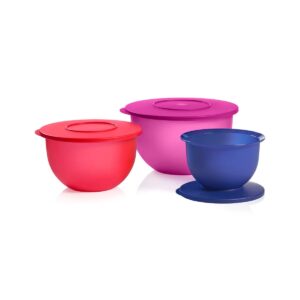 tupperware impressions classic bowl set of 3 pink red blue
