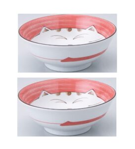 japanbargain, japanese porcelain bowl rice bowl udon bowl ramen noodle soup bowl cereal bowl poke bowl pho bowl made in japan, maneki neko smiling cat pattern (2, pink)