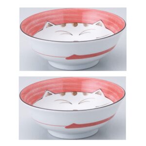 JapanBargain, Japanese Porcelain Bowl Rice Bowl Udon Bowl Ramen Noodle Soup Bowl Cereal Bowl Poke Bowl Pho Bowl Made in Japan, Maneki Neko Smiling Cat Pattern (2, Pink)