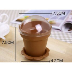 DOITOOL Pudding Cups Silicone Baking Cups 10pcs Dessert Cups with Dome Lids Spoons Flowerpot Shaped Mousse Cups Portion Cups Cake Container for Ice Cream Dessert