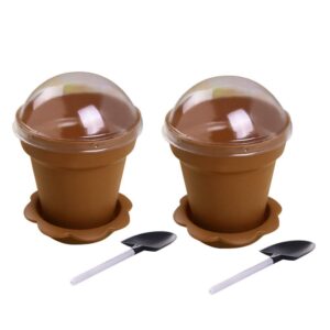 doitool pudding cups silicone baking cups 10pcs dessert cups with dome lids spoons flowerpot shaped mousse cups portion cups cake container for ice cream dessert