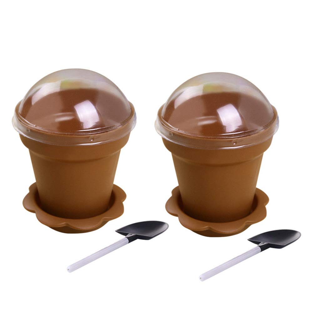 DOITOOL Pudding Cups Silicone Baking Cups 10pcs Dessert Cups with Dome Lids Spoons Flowerpot Shaped Mousse Cups Portion Cups Cake Container for Ice Cream Dessert