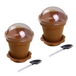 DOITOOL Pudding Cups Silicone Baking Cups 10pcs Dessert Cups with Dome Lids Spoons Flowerpot Shaped Mousse Cups Portion Cups Cake Container for Ice Cream Dessert