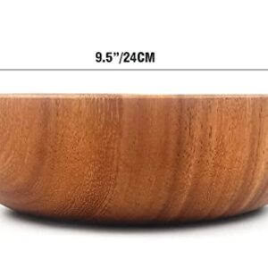 WEIGEER Acacia Wooden Salad Serving Bowl Solid Wood Hand-Carved Bowl Fruit Bowl 9.5