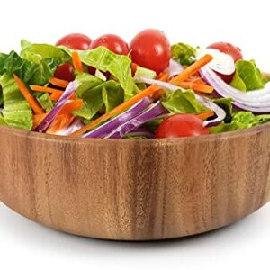 WEIGEER Acacia Wooden Salad Serving Bowl Solid Wood Hand-Carved Bowl Fruit Bowl 9.5