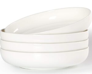 hesen 8.5 inch pasta bowls set of 4, 40 ounces shallow salad bowl set, off white ceramic pasta serving bowl plates