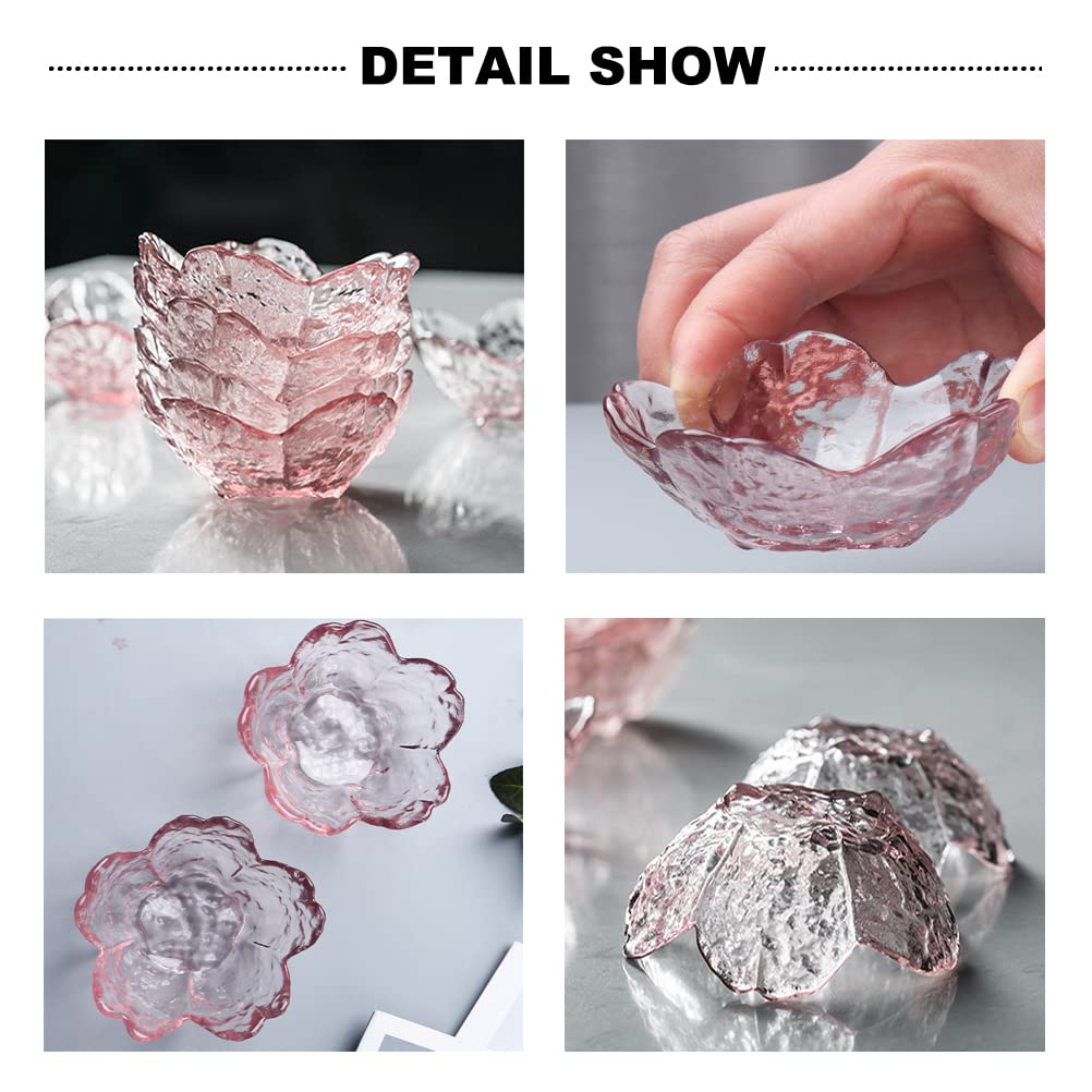 Bettli Glass Bowls Set Cute Sakura Shaped Dish for Snack ice cream Soy Sauce Pack of 8 Pink