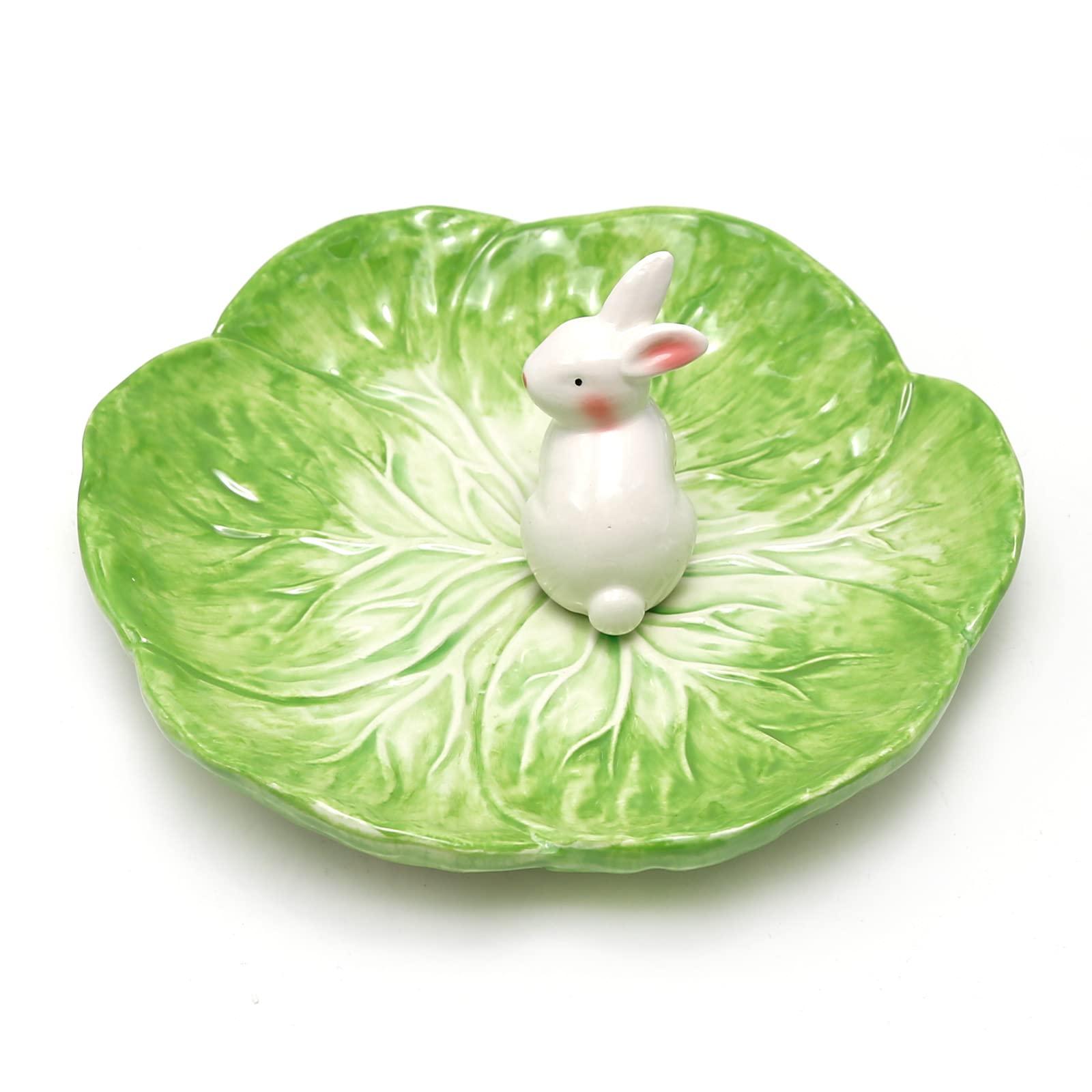 UOIENRT Easter Candy Dish, Cute Cabbage Bunny Shaped Ceramic Bowls, Salad Bowl, Soup Bowl, Rabbit Saucer for Fine Dining, Party, Girls, Easter, White