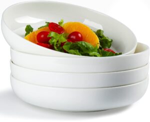 qinlang 8.5 inch pasta bowls, shallow salad bowls set of 4, 40 ounces off-white porcelain serving bowls